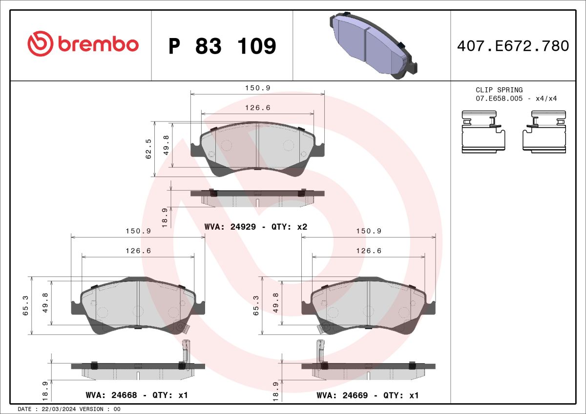 Pastillas de freno de disco BREMBO P 83 109 para Toyota Coroll