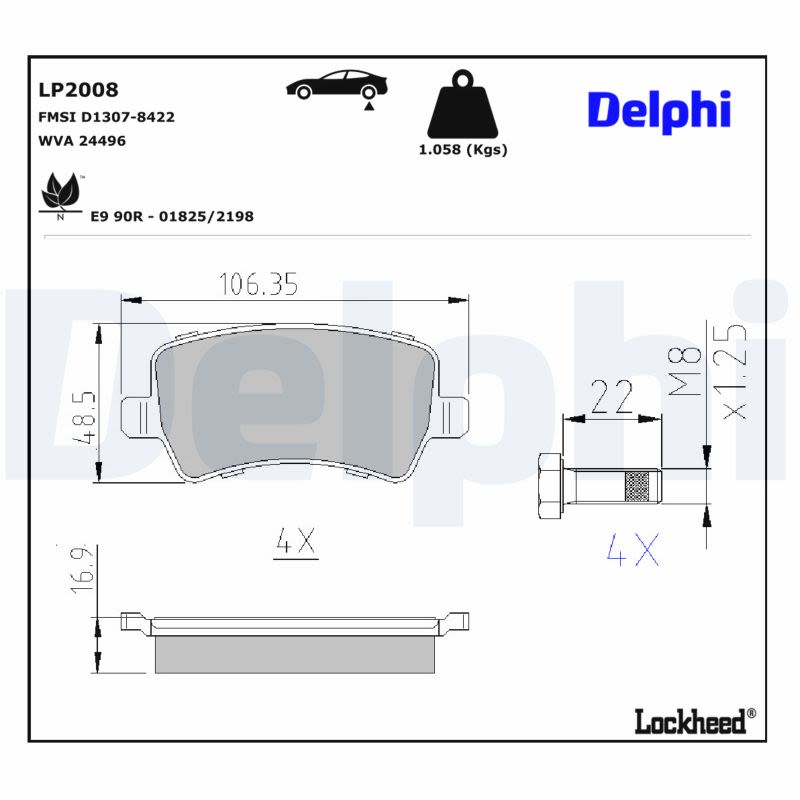 Pastillas de freno de disco DELPHI LP2008 para Volvo S60 II