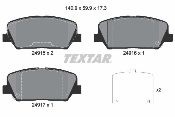Pastillas de freno de disco TEXTAR 2491501 para KIA Cerato III