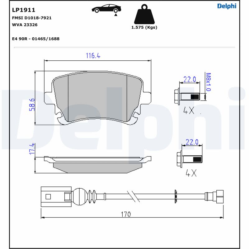 Pastillas de freno de disco DELPHI LP1911 para Volkswagen Transporter T5