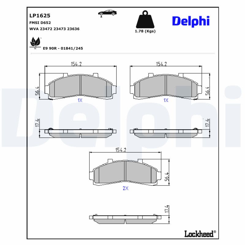 Pastillas de freno de disco DELPHI LP1625 para Ford Range