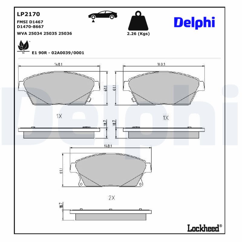 Pastillas de freno de disco DELPHI LP2170 para Chevrolet Cruze