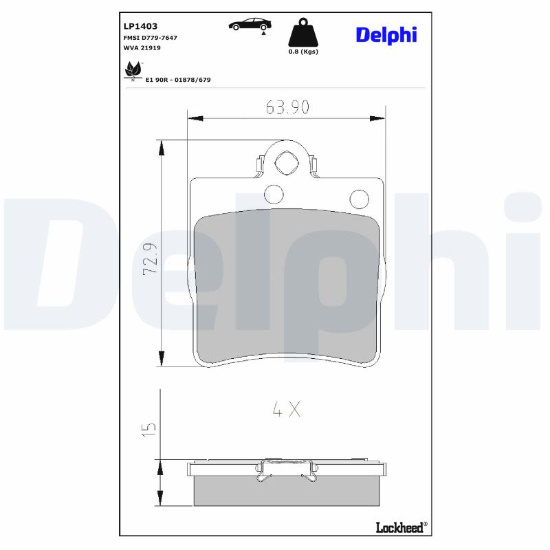 Pastillas de freno de disco DELPHI LP1403 para Mercedes-Benz Clase C (CL203) 2001-2011