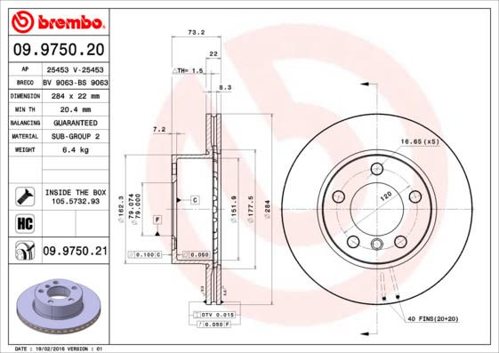 Disco de freno BREMBO 09.9750.21