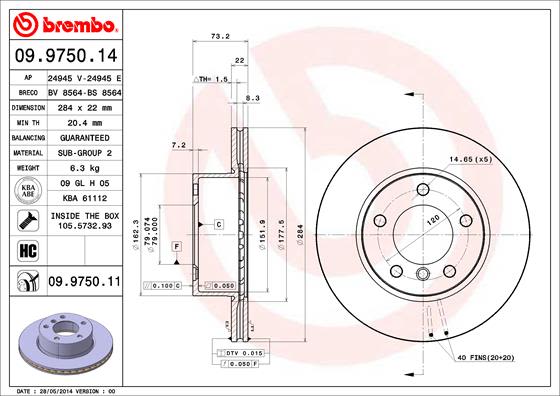 Disco de freno BREMBO 09.9750.11