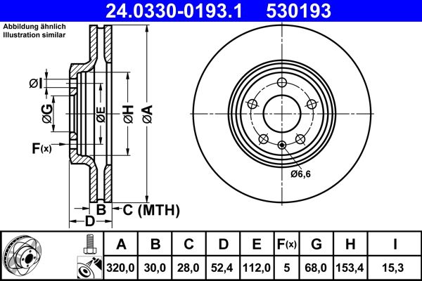 Disco de freno ATE 24.0330-0193.1 para Audi A4 B8