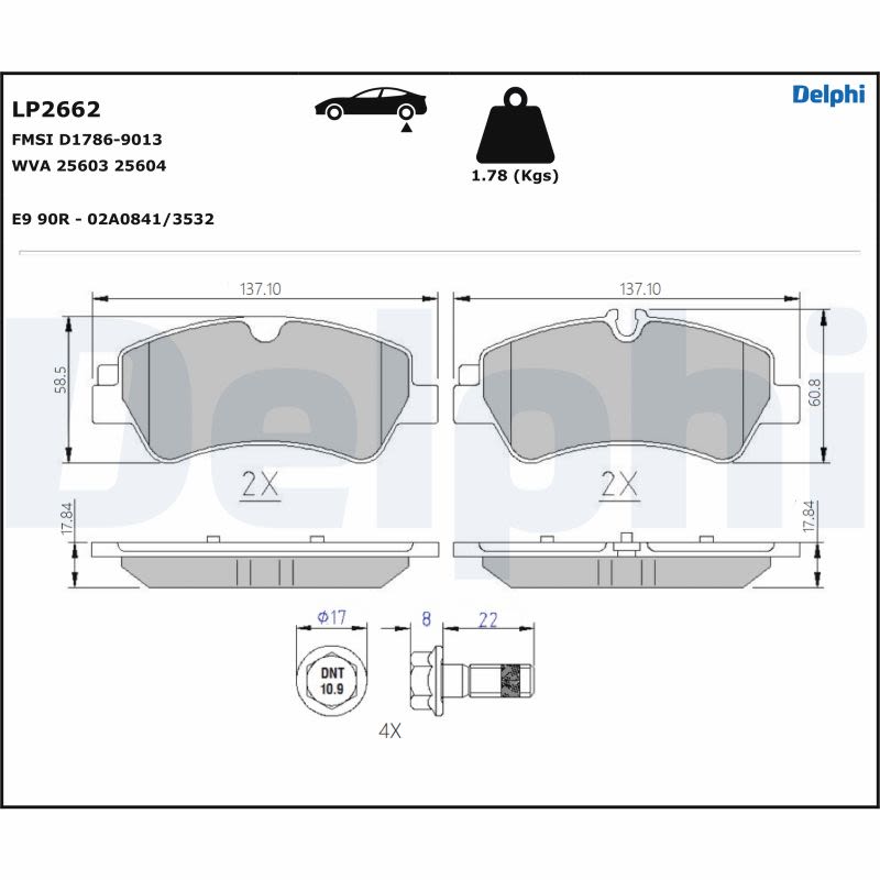Pastillas de freno de disco DELPHI LP2662 para Ford Transit V363