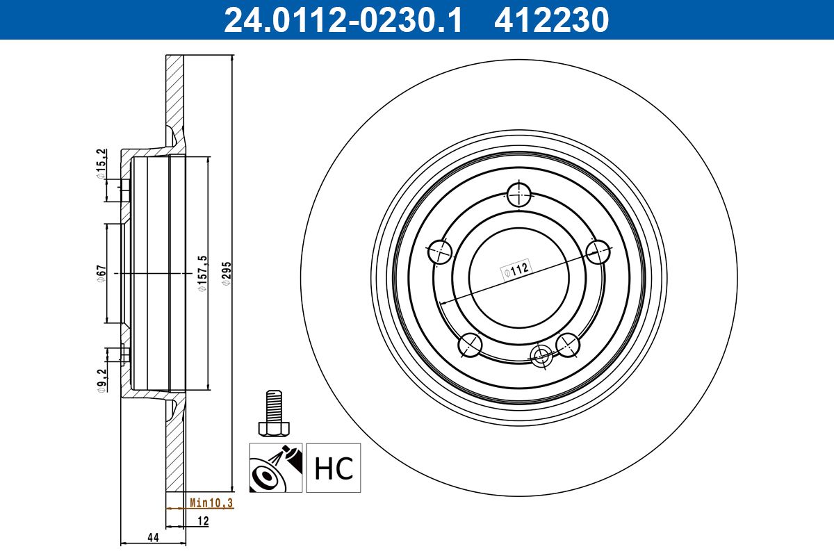Disco de freno ATE 24.0112-0230.1 para Mercedes-Benz Clase A (V177) 2018-