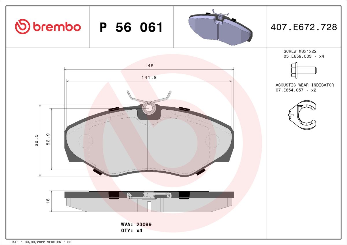 Pastillas de freno de disco BREMBO P 56 061 para Nissan Primast