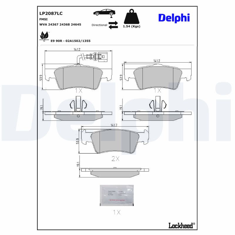 Pastillas de freno de disco DELPHI LP2087LC para Volkswagen Transporter T5