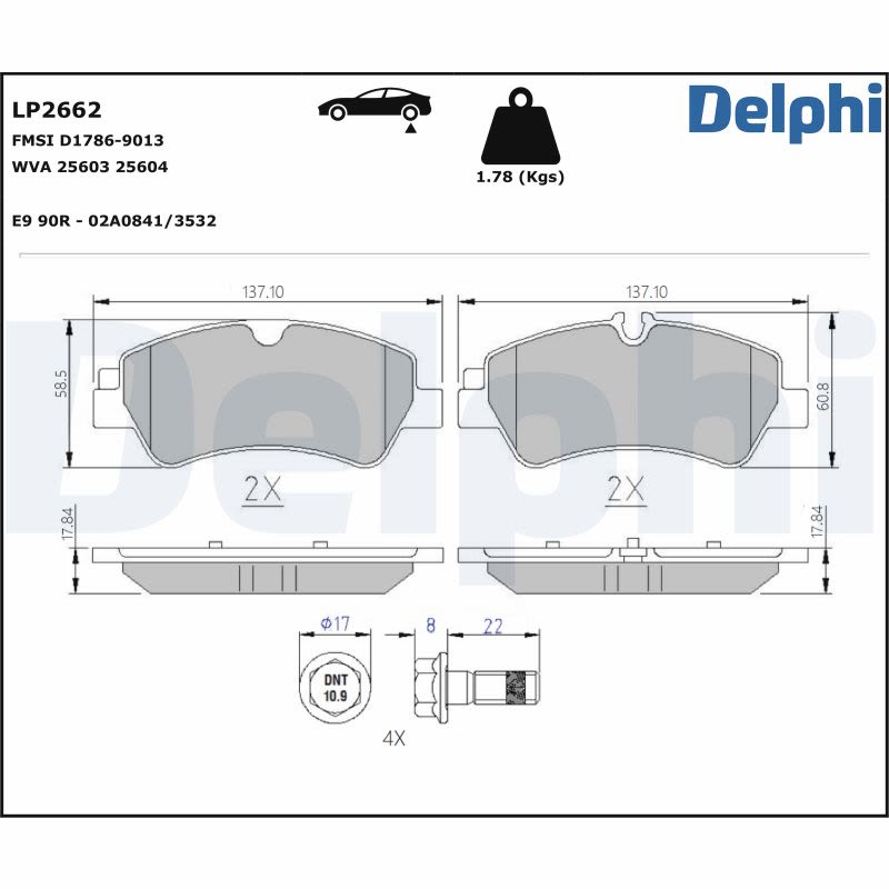 Pastillas de freno de disco DELPHI LP2662 para Ford Transit V363