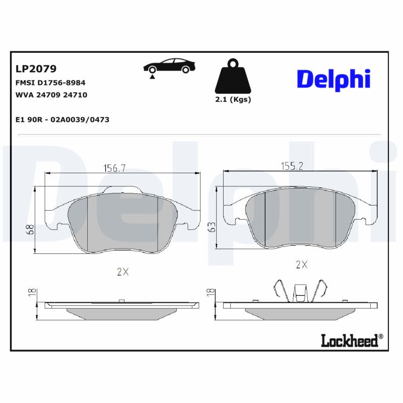 Pastillas de freno de disco DELPHI LP2079 para Renault Clio IV