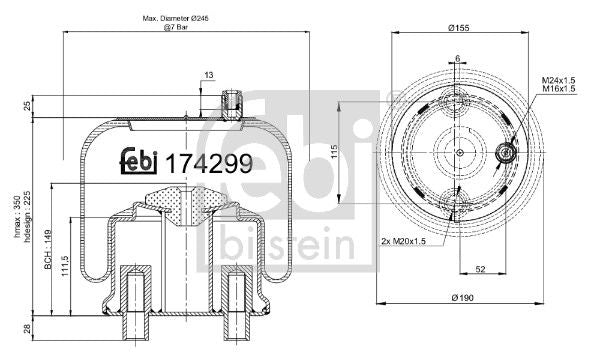 Fuelle, suspensión neumática FEBI 174299 para Mercedes-Benz Atego