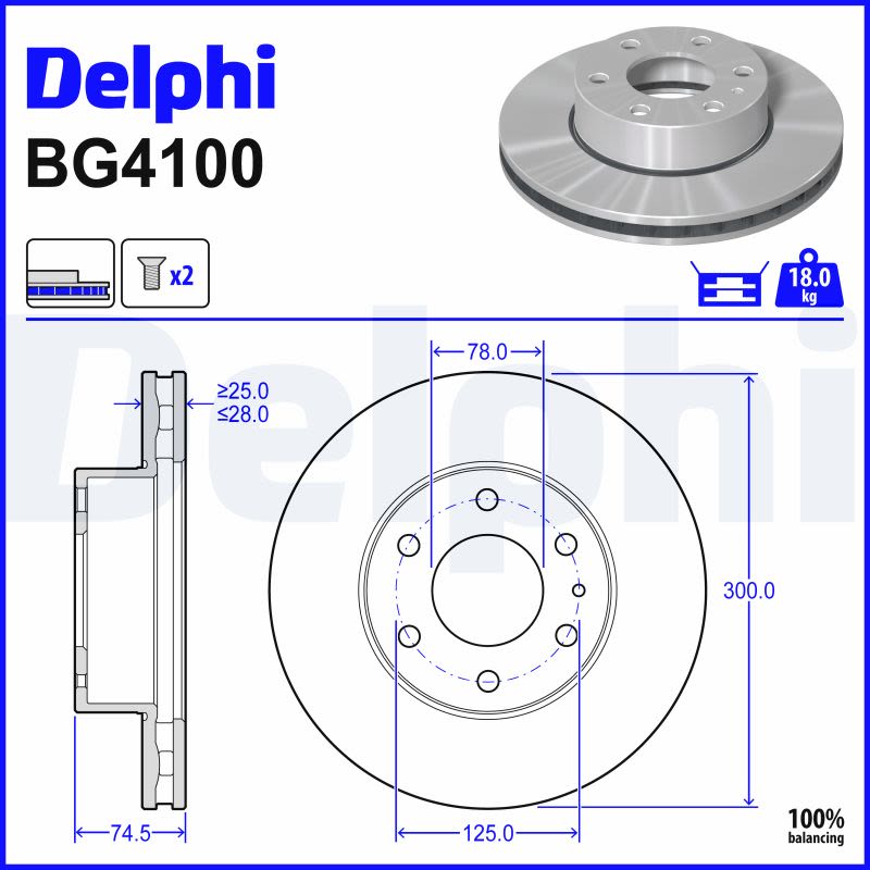 Disco de freno DELPHI BG4100 para Iveco Daily V