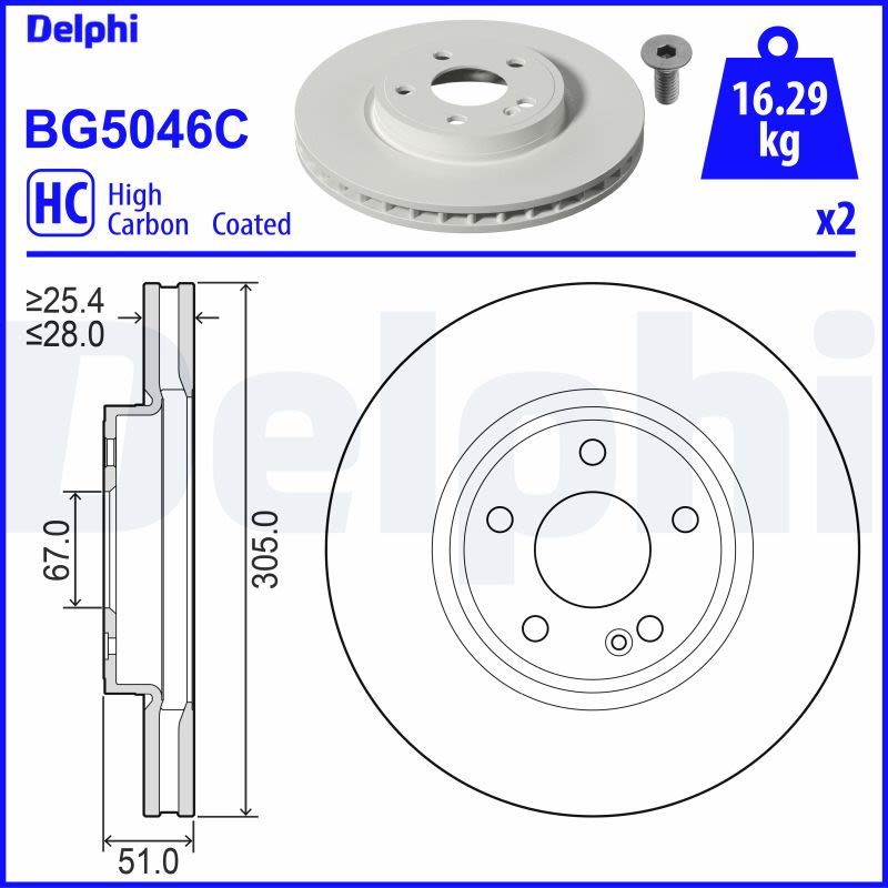 Disco de freno DELPHI BG5046C para Mercedes-Benz Clase A (V177) 2018-