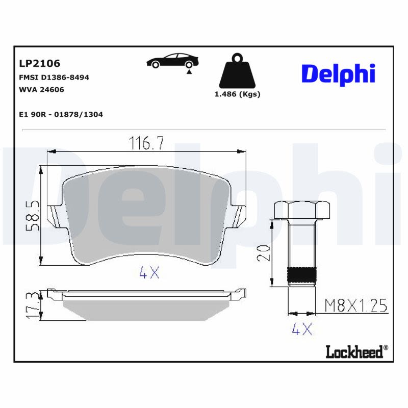 Pastillas de freno de disco DELPHI LP2106 para Audi A4 B8