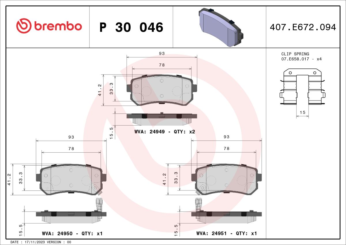 Pastillas de freno de disco BREMBO P 30 046 para Hyundai Accent III