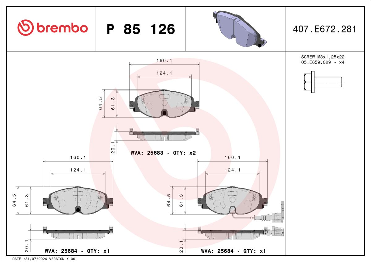 Pastillas de freno de disco BREMBO P 85 126 para Audi A3