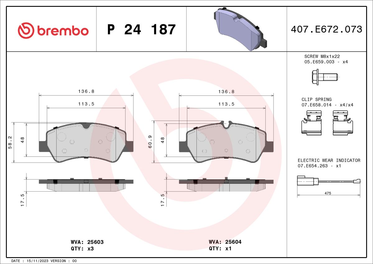 Pastillas de freno de disco BREMBO P 24 187