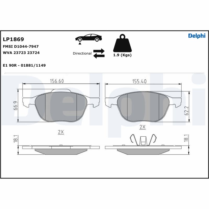 Pastillas de freno de disco DELPHI LP1869 para Ford Fiesta V