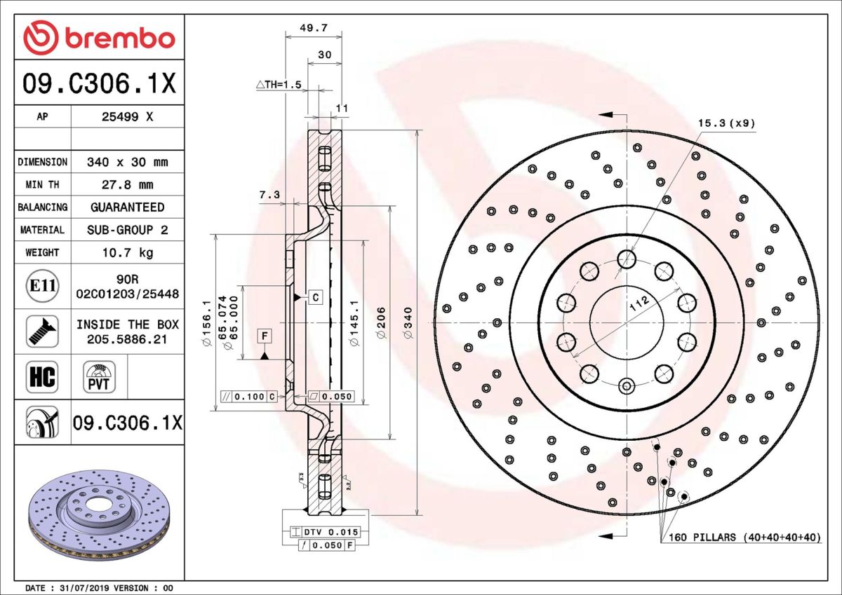 Disco de freno BREMBO 09.C306.1X