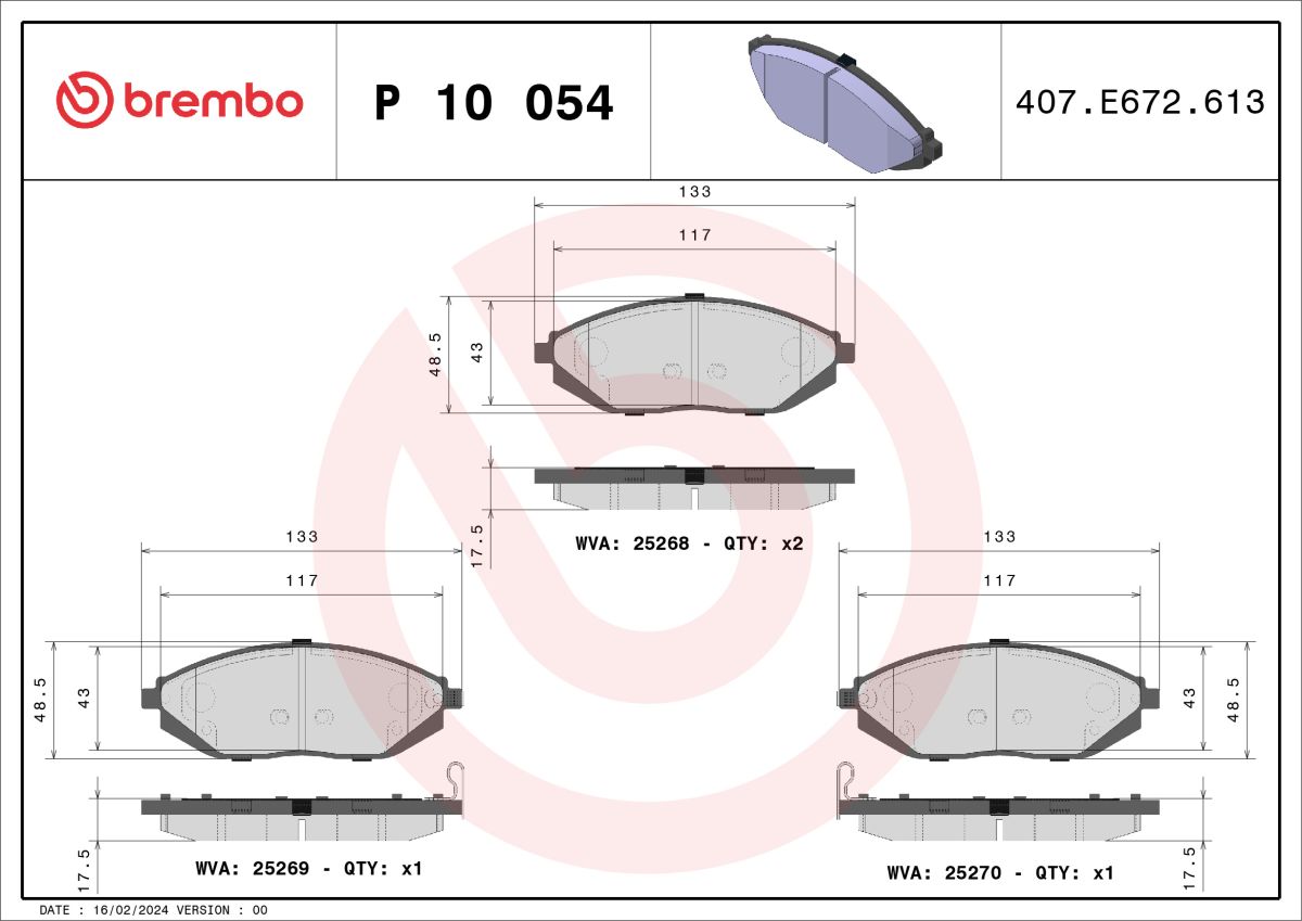 Pastillas de freno de disco BREMBO P 10 054 para Chevrolet Spark