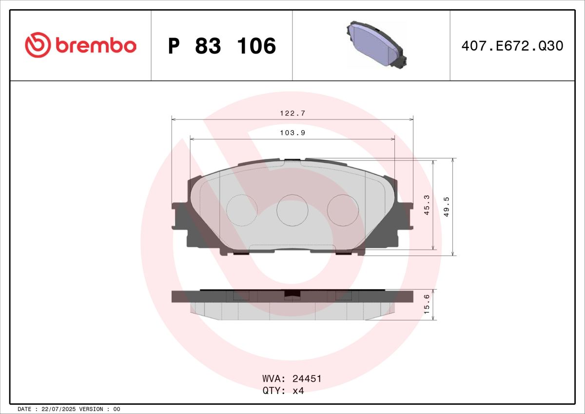Pastillas de freno de disco BREMBO P 83 106 para Great Wall Voleex C20R