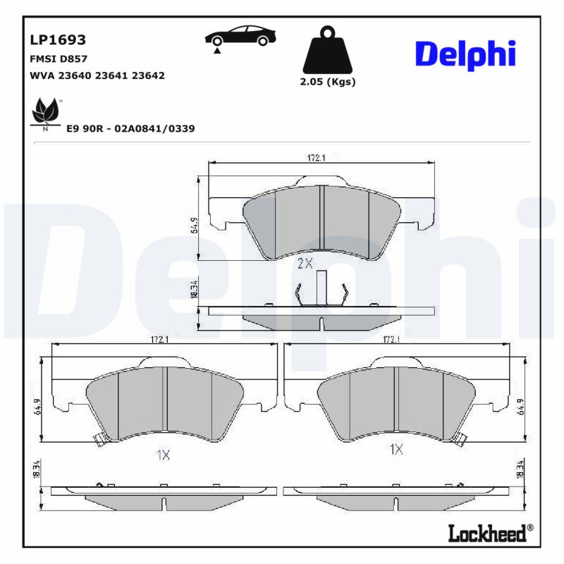 Pastillas de freno de disco DELPHI LP1693 para Dodge Caravan