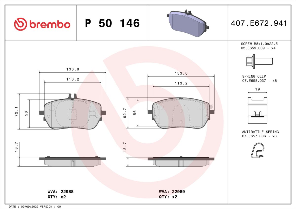 Pastillas de freno de disco BREMBO P 50 146 para Mercedes-Benz Clase A (V177) 2018-