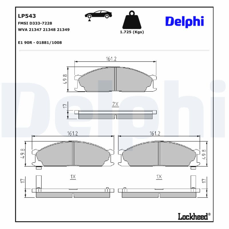 Pastillas de freno de disco DELPHI LP543 para Nissan NP300