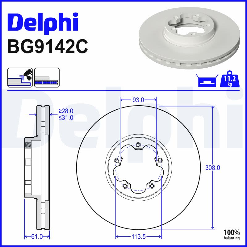 Disco de freno DELPHI BG9142C para Ford Transit V363