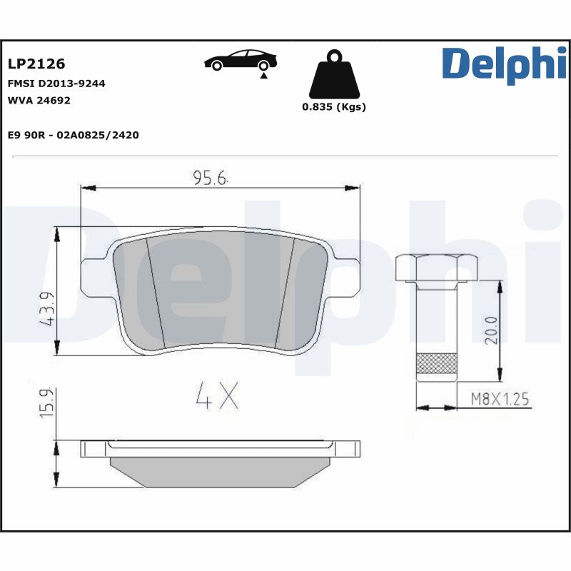 Pastillas de freno de disco DELPHI LP2126 para Mercedes-Benz Citan (MPV)