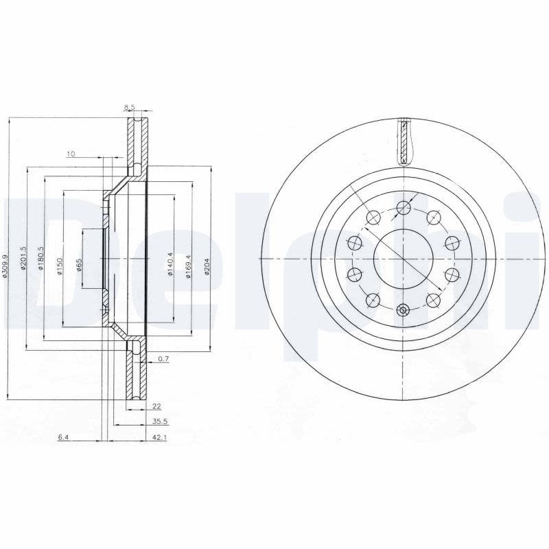 Disco de freno DELPHI BG3975 para Audi A3