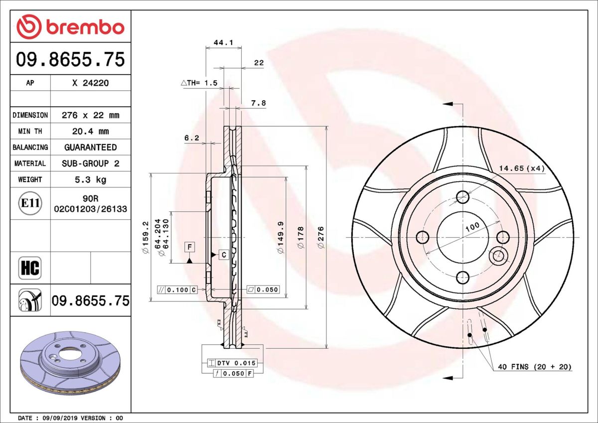 Disco de freno BREMBO 09.8655.75 para Mini (R56) 1.4/1.4D/1.6