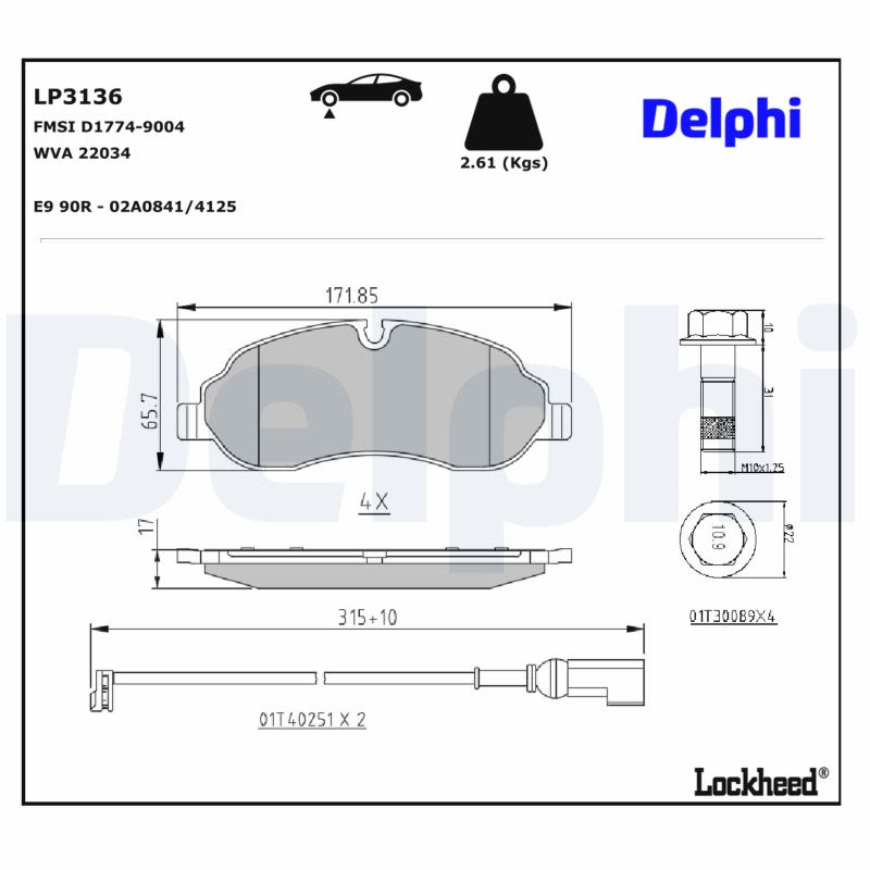 Pastillas de freno de disco DELPHI LP3136 para Ford Transit V363