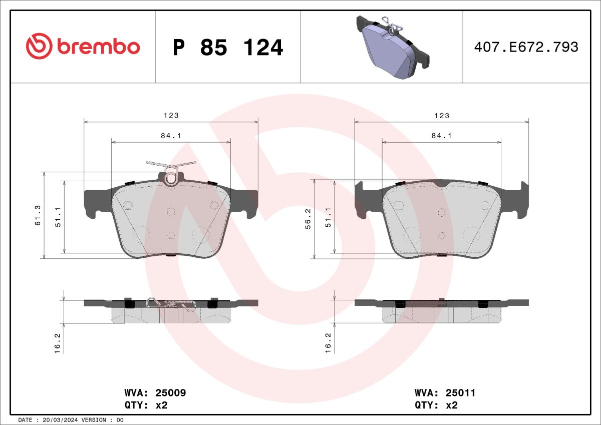Pastillas de freno de disco BREMBO P 85 124 para Audi A3