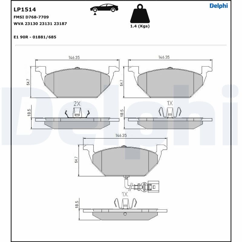 Pastillas de freno de disco DELPHI LP1514 para Audi A3