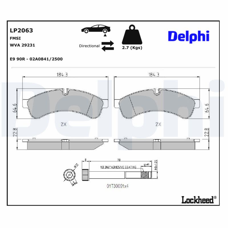 Pastillas de freno de disco DELPHI LP2063 para Iveco Daily V