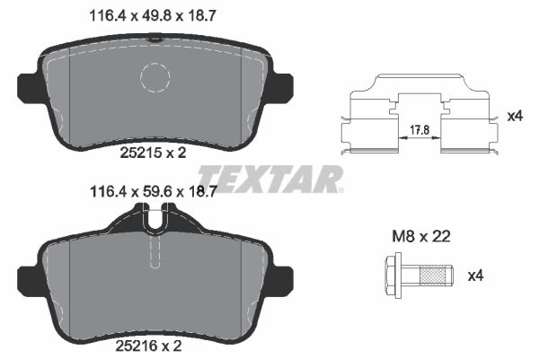 Pastillas de freno de disco TEXTAR 2521502 para Mercedes-Benz Clase A (W176) 2012-2018