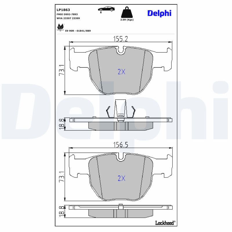 Pastillas de freno de disco DELPHI LP1863 para Land Rover Discovery II