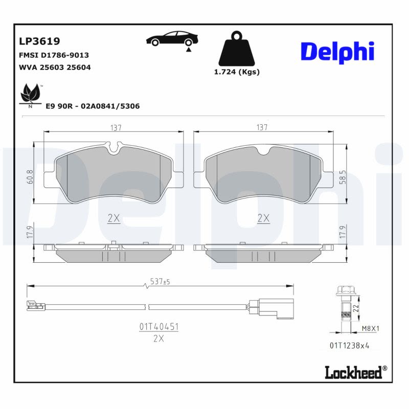 Pastillas de freno de disco DELPHI LP3619 para Ford Transit