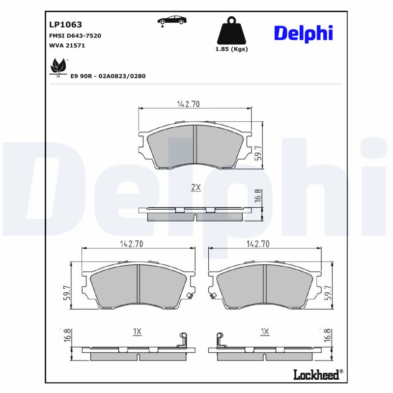Pastillas de freno de disco DELPHI LP1063 para Mazda B-Serie