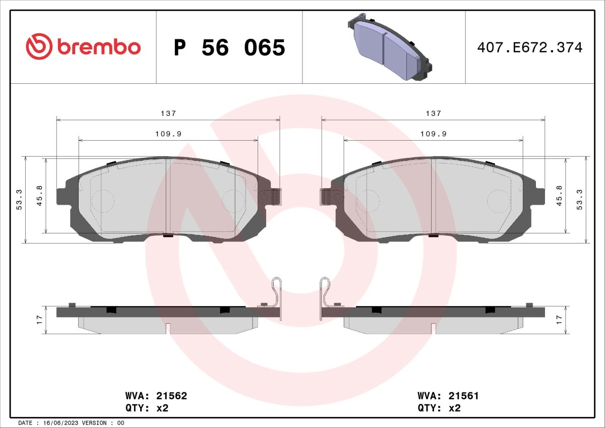 Pastillas de freno de disco BREMBO P 56 065 para Nissan Sentra VII