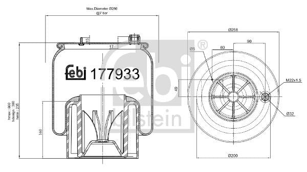 Fuelle, suspensión neumática FEBI 177933 para Mercedes-Benz Arocs
