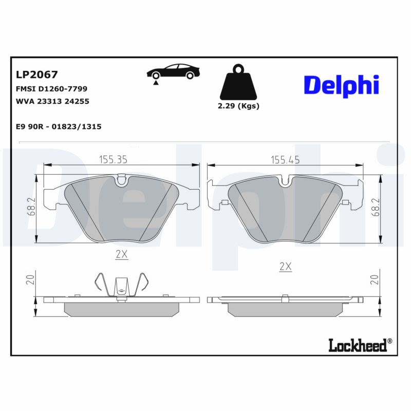 Pastillas de freno de disco DELPHI LP2067 para BMW Serie 3 (E90) 2004-2011