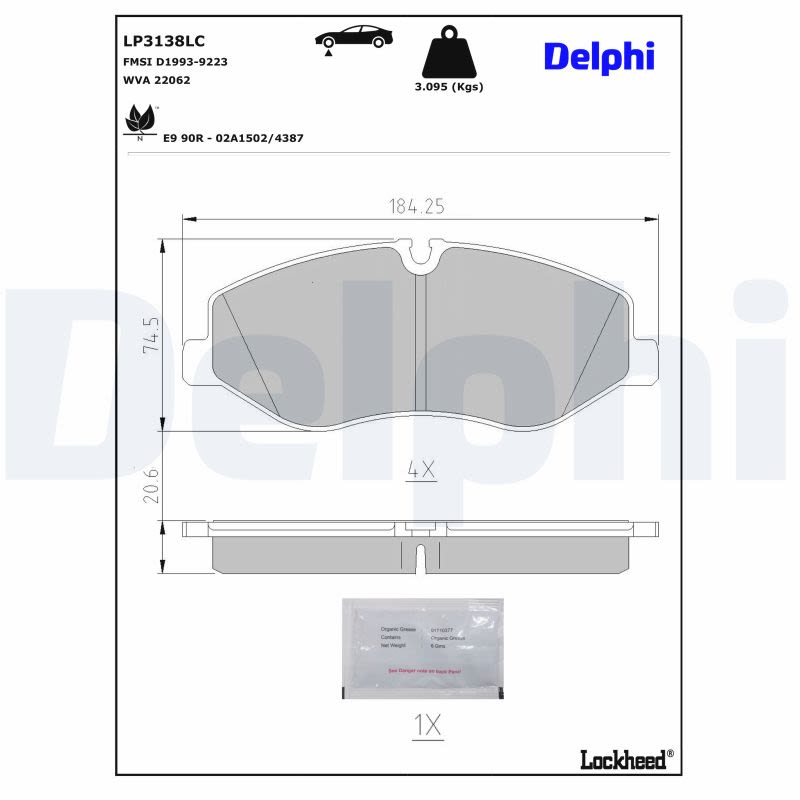 Pastillas de freno de disco DELPHI LP3138LC para Mercedes-Benz Marco Polo Camper (W447) 2014-