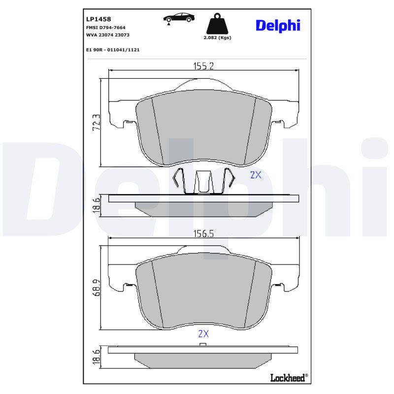Pastillas de freno de disco DELPHI LP1458 para Volvo S60 I