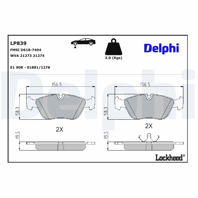 Pastillas de freno de disco DELPHI LP839 para Volvo 850