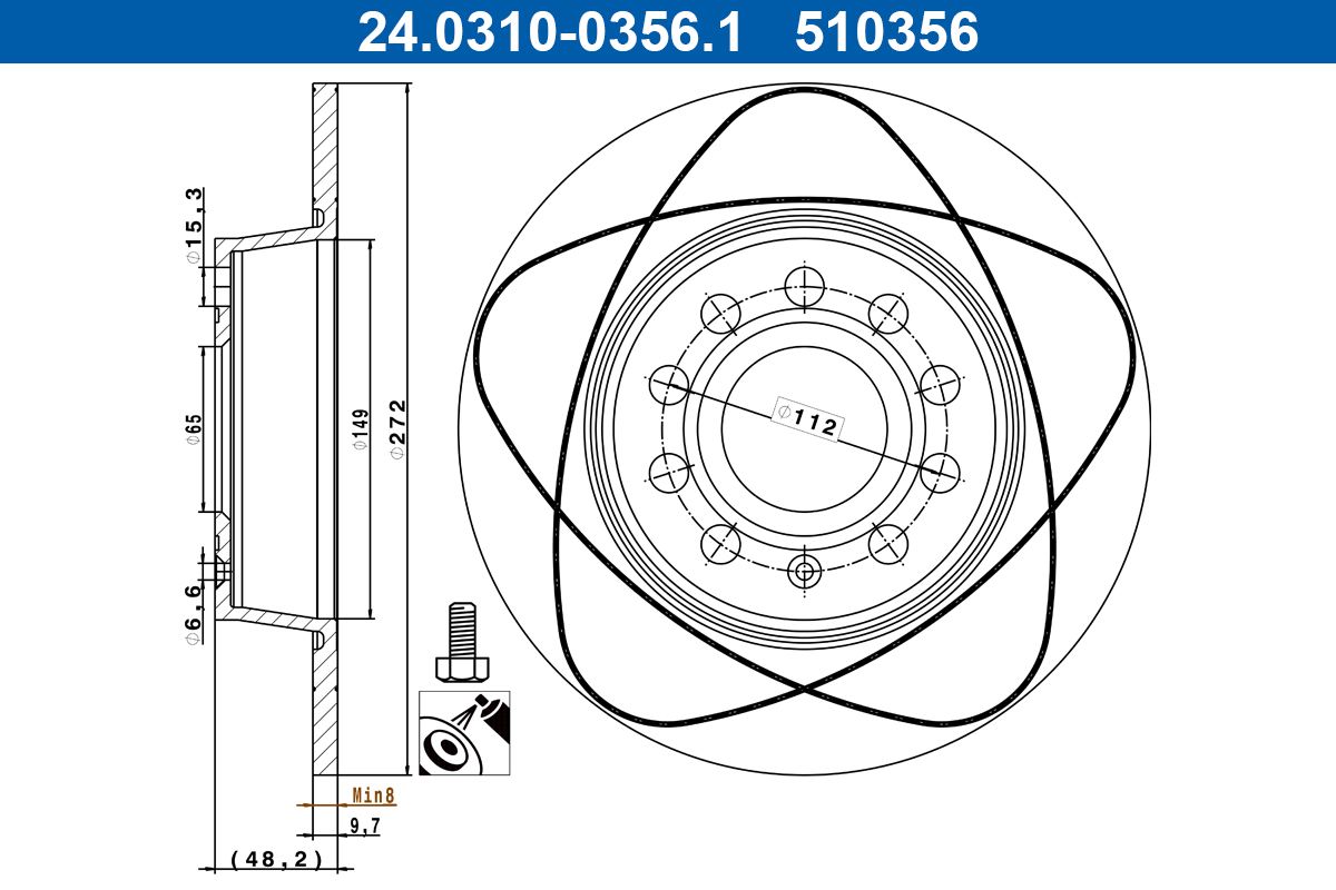 Disco de freno ATE 24.0310-0356.1 para Audi A3