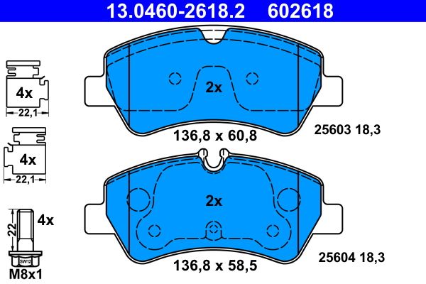 Pastillas de freno de disco ATE 13.0460-2618.2 para Ford Transit